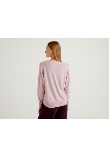 Benetton, Pullover In Einer Mischung Aus Seide Und Cashmere Mit V-ausschnitt, taglia M-L, Zartrosa, Damen