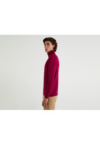 Benetton, Rollkragenpullover Aus Trikot-baumwolle, taglia EL, Bordeaux, Herren