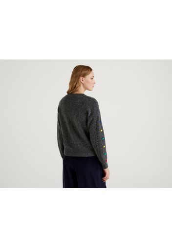 Benetton, Pullover Mit Pompon Jccxucb, taglia L, Dunkelgrau, Damen