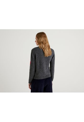 Benetton, Pullover Mit Herzen Jccxucb, taglia L, Dunkelgrau, Damen