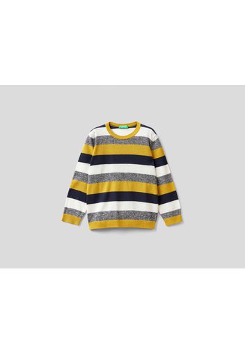 Benetton, Gestreifter Pullover In Einer Wollmischung, taglia , Senfgelb, Kinder