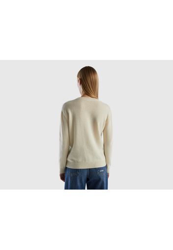 Benetton, Jacquard-pullover, taglia L, Weiss, female