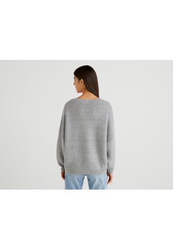 Benetton, Boxy Fit-pullover In Einer Wollmischung, taglia M-L, Grau, Damen