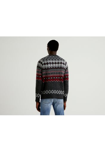 Benetton, Jacquard-pullover In Einer Cashmeremischung, taglia XXL, Dunkelgrau, male