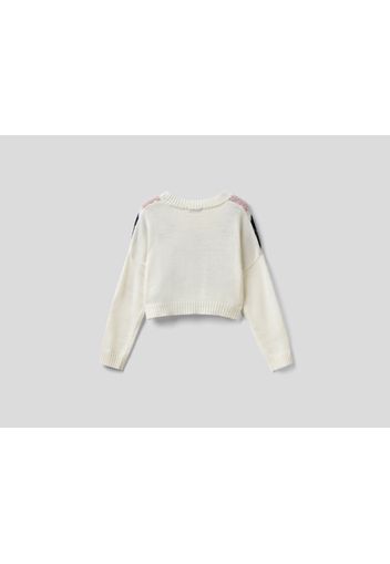 Benetton, Cropped-pullover Mit Karomuster Und Herzen, taglia , Cremeweiss, Kinder