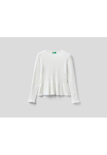 Benetton, Gerippter Pullover Mit Ausgestelltem Saum Unten, taglia , Cremeweiss, Kinder