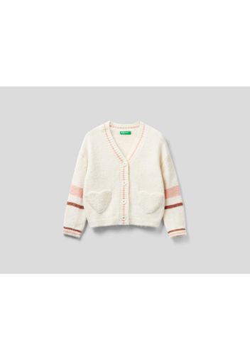 Benetton, Cardigan Mit Taschen In Herzform, taglia , Cremeweiss, Kinder