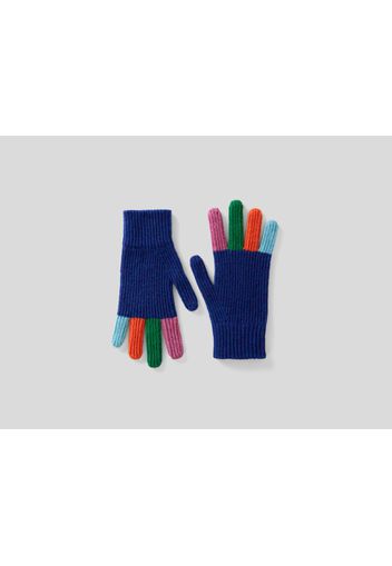 Benetton, Bunte Handschuhe In Reiner Merinowolle, taglia L, Taubenblau, Damen