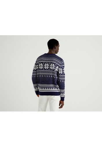 Benetton, Jacquard-pullover In Einer Wollmischung, taglia XXL, Dunkelblau, male