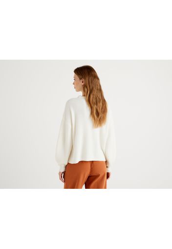 Benetton, Weicher Pullover Mit Schlitz-motiv, taglia L-XL, Cremeweiss, Damen