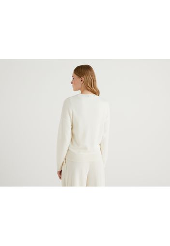 Benetton, Pullover Mit Intarsienarbeit In Bärenform Jccxucb, taglia L, Cremeweiss, Damen