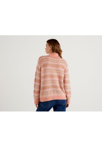 Benetton, Pullover In Einer Mohair-mischung Mit Hohem Kragen, taglia L, Pink, Damen