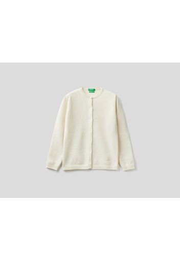 Benetton, Strickjacke Mit Rundhals Und Strass-logo, taglia , Cremeweiss, Kinder