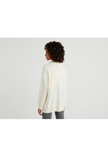 Benetton, Pullover Mit Öffnung Am Halsausschnitt, taglia L-XL, Dunkelblau, Damen