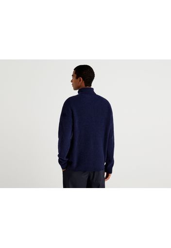 Benetton, Rollkragenpullover In Einer Wollmischung, taglia XXL, Dunkelblau, Herren