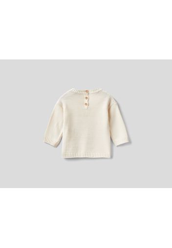 Benetton, Jacquard-pullover Mit Stickerei, taglia , Cremeweiss, Kinder