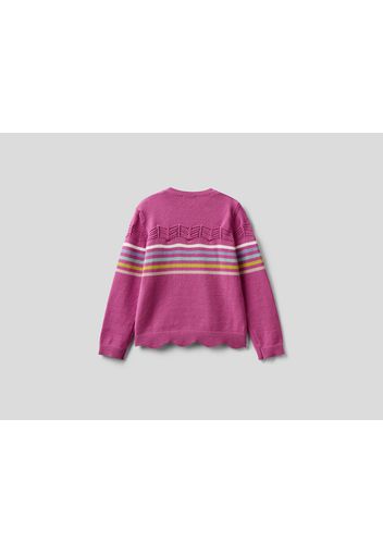 Benetton, Gestreifter Pullover In Einer Viskosemischung, taglia , Mauve, Kinder