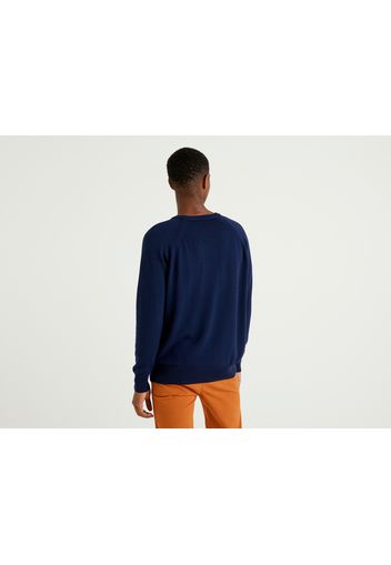 Benetton, Pullover In 100% Baumwolle Mit Rundausschnitt, taglia XXL, Dunkelblau, Herren