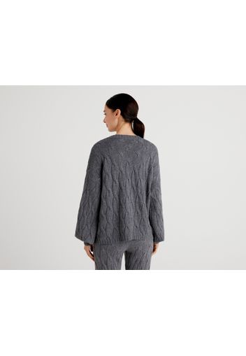 Benetton, Pullover In Einer Cashmeremischung Mit Flechtmuster, taglia M, Grau, female