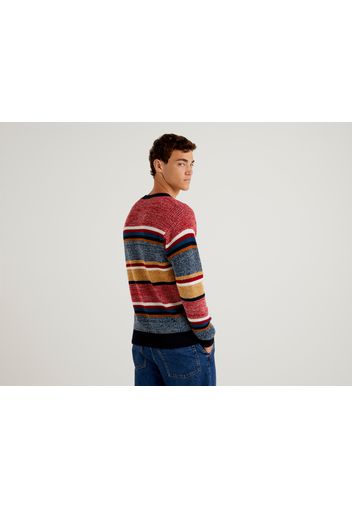 Benetton, Pullover Aus Einer Cashmeremischung Mit Bunten Streifen, taglia XXL, Bunt, Herren