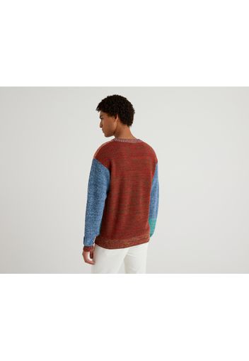 Benetton, Pullover In Einer Cashmeremischung Mit Farbblöcken, taglia XXL, Bunt, Herren