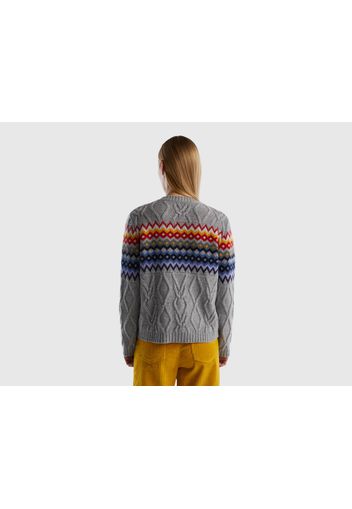 Benetton, Jacquard-pullover Mit Webmuster, taglia L, Grau, female