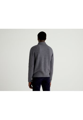 Benetton, Rollkragenpullover Mit Flechtmotiven, taglia XXL, Dunkelgrau, male