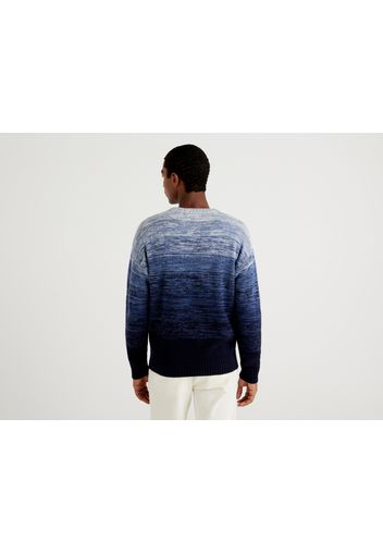 Benetton, Pullover Mit Dégradé-streifen, taglia XXL, Blau, Herren