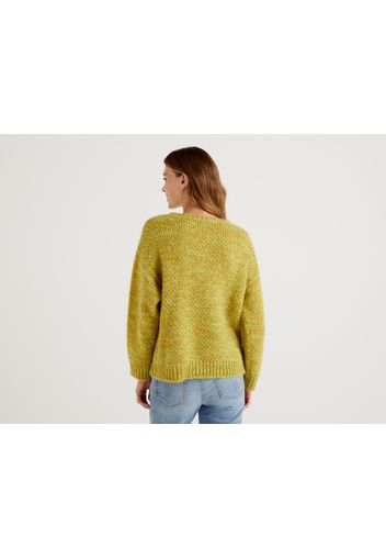 Benetton, Boxy Fit-pullover In Einer Mohair-mischung, taglia L, Senfgelb, Damen