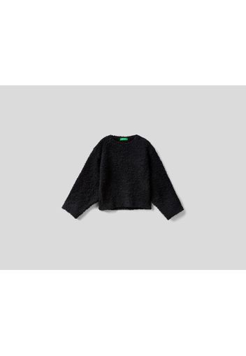 Benetton, Boxy-fit-pullover Mit Bouclé-effekt In Schwarz, taglia , Schwarz, Kinder