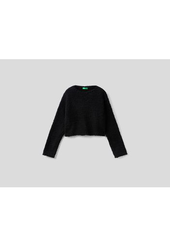 Benetton, Cropped-pullover Mit Bouclé-effekt In Schwarz, taglia , Schwarz, Kinder