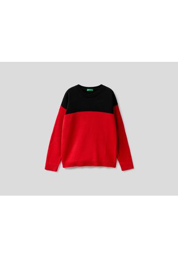 Benetton, Pullover In Einer Wollmischung Mit Farbblöcken, taglia , Rot, Kinder