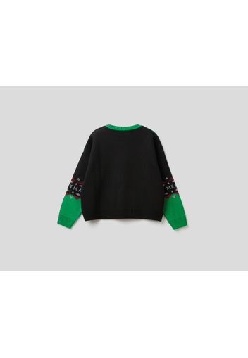 Benetton, Pullover Mit Weihnachtlichen Intarsienarbeiten, taglia , Schwarz, Kids