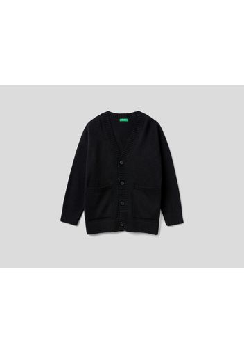 Benetton, Oversize-strickjacke Mit V-ausschnitt, taglia , Schwarz, Kinder