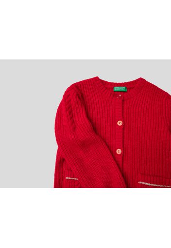 Benetton, Strickjacke Mit Knöpfen Und Taschen, taglia , Rot, Kinder