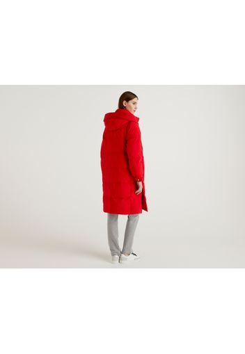 Benetton, Lange Daunenjacke Mit Abnehmbaren Ärmeln, taglia L, Rot, Damen