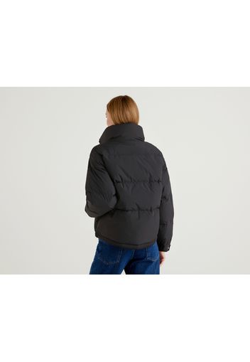 Benetton, Kurze Daunenjacke Mit Hohem Kragen, taglia L, Schwarz, Damen