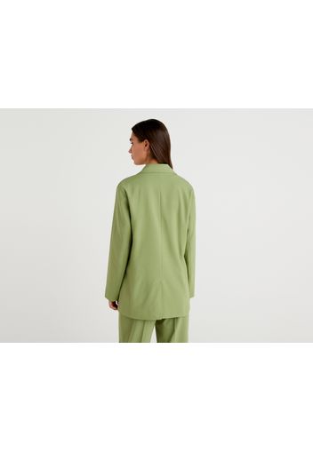 Benetton, Zweireihige Jacke Aus Flanell, taglia 38, Militärgrün, Damen