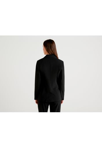 Benetton, Taillierter Blazer Aus Flanell, taglia 38, Schwarz, Damen