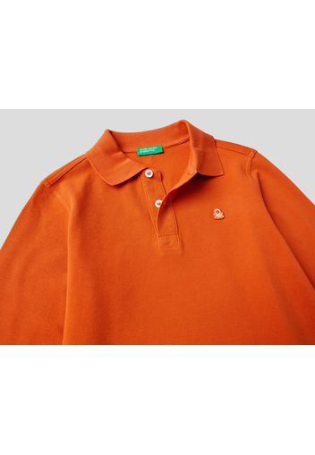 Benetton, Polo Aus 100% Bio-baumwolle Mit Langen Ärmeln, taglia , Orange, Kinder