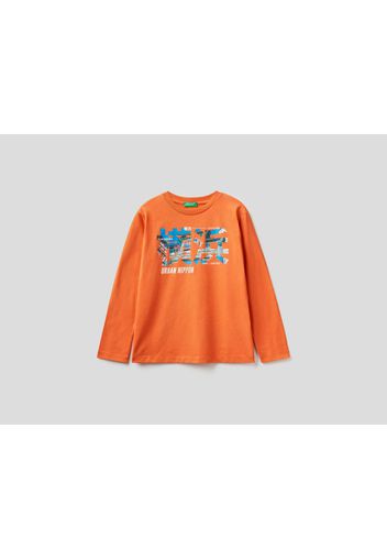 Benetton, T-shirt Aus 100% Baumwolle Mit Prints, taglia , Orange, Kinder