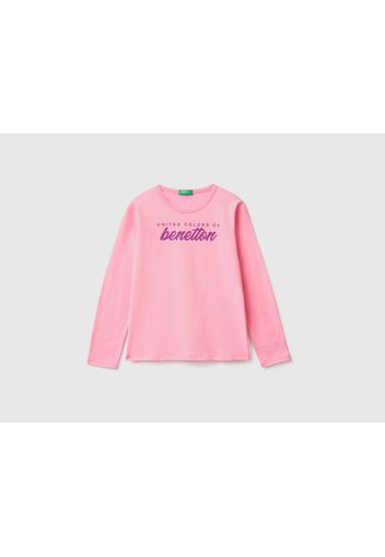 Benetton, T-shirt Aus 100% Baumwolle Mit Langen Ärmeln, taglia 2XL, Pink, female