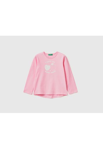 Benetton, Shirt Aus 100% Baumwolle Mit Print, taglia 82, Pink, female