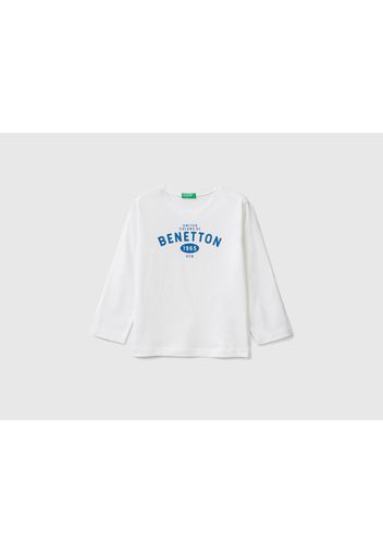 Benetton, T-shirt Mit Langen Ärmeln Und Logo, taglia 82, Weiss, male