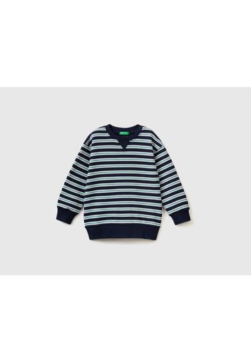 Benetton, Gestreiftes Sweatshirt In 100% Baumwolle, taglia 82, Dunkelblau, male