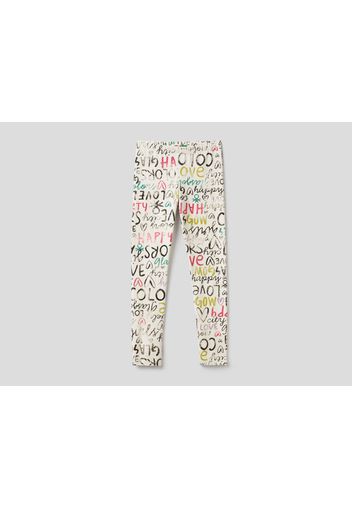 Benetton, Gemusterte Leggings Aus Warmer, Stretchiger Baumwolle, taglia , Weiss, Kinder