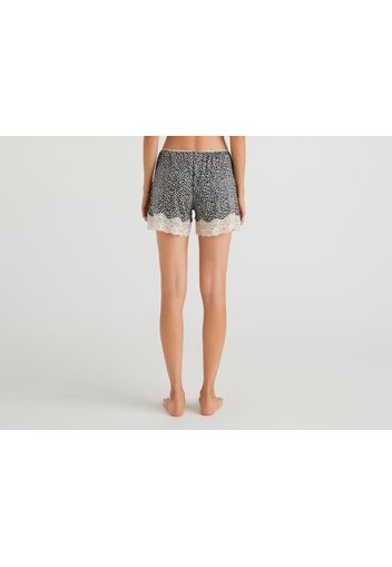 Benetton, Shorts Aus Nachhaltiger Viskose Mit Spitze, taglia L, Schwarz, Damen