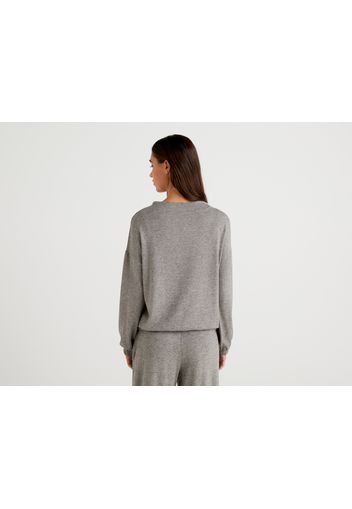 Benetton, Melierter Pullover Mit Stehkragen, taglia M, Grau, Damen