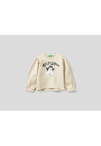 Benetton, Warmes Sweatshirt Mit Ballonärmeln, taglia , Cremeweiss, Kinder