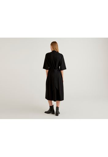 Benetton, Midikleid Mit Schärpe, taglia M-L, Schwarz, Damen